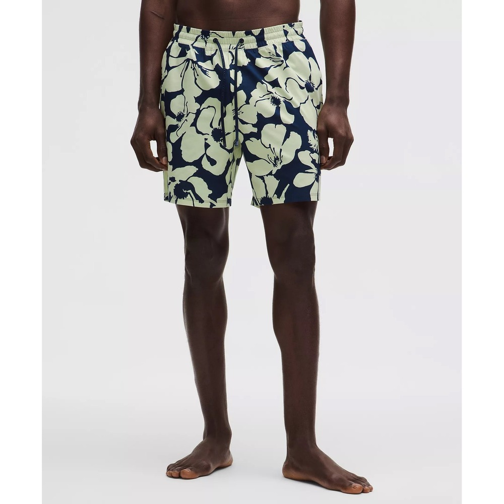 Lululemon Swim Short 7" Lined Floral Yellow Navy Size XL New With Tags